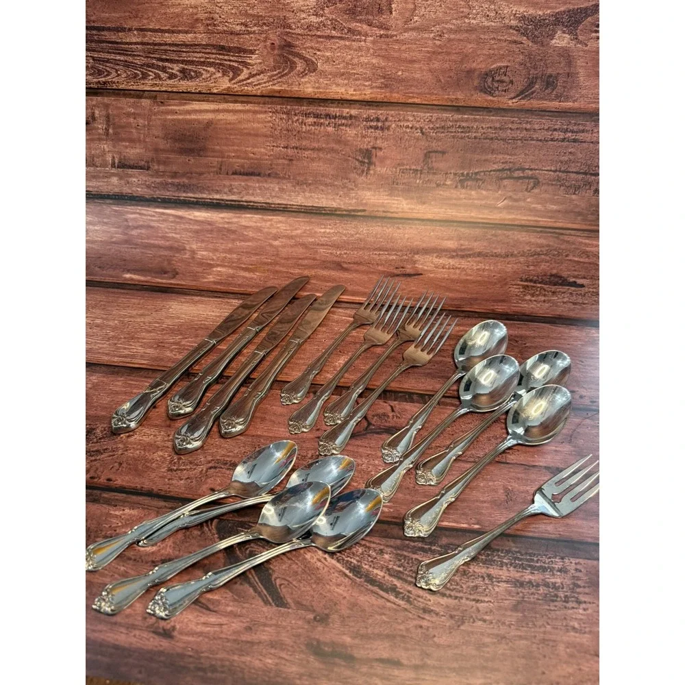 Oneida Arbor Rose True Rose Rogers Stainless Forks Spoons Knives Mixed Lot 17 Pc